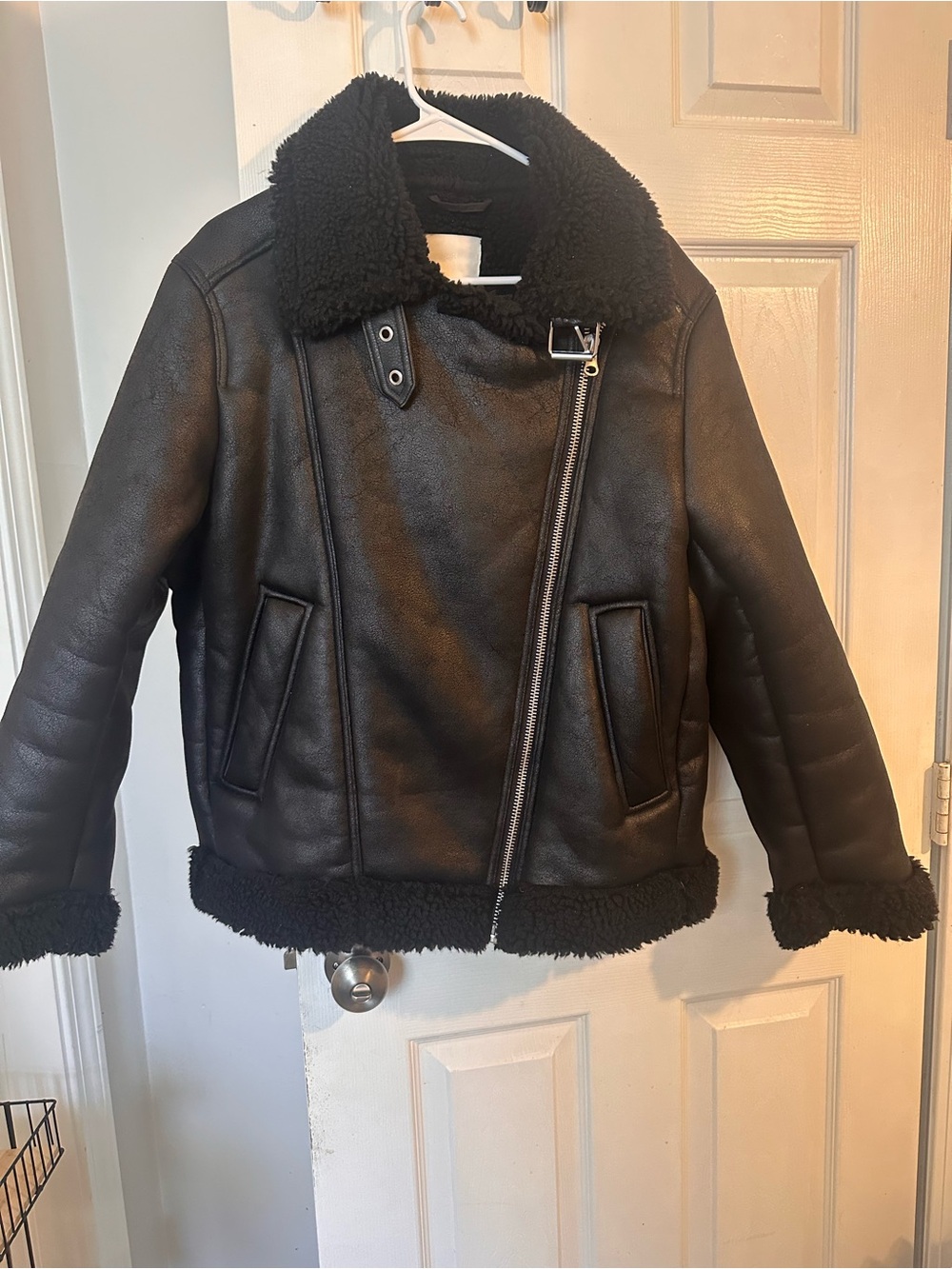 H&M Black Faux Shearling Lined Pea Coat